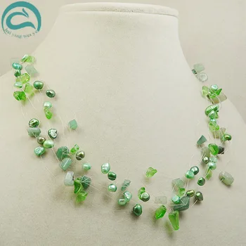 

Unique Pearls jewellery Store Handmade Wedding Birthday Perfect Women Gift Green Jades 9rows Illusion Pearl Necklace