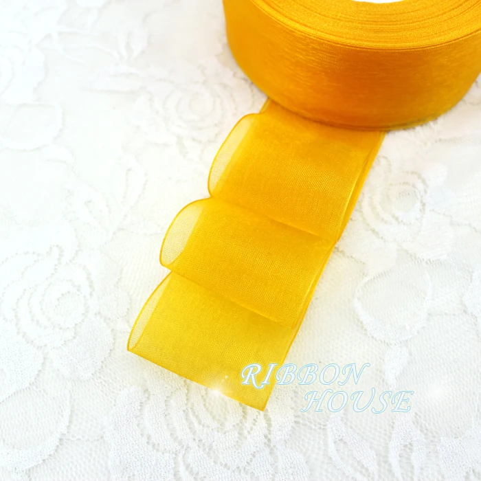 40mm Gold Yellow organza ribbons wholesale gift wrapping decoration