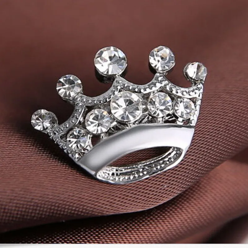 

Cheap Price Wholesale 60PCS/LOT Clear Crystal Studded Mini Crown Silver Brooch