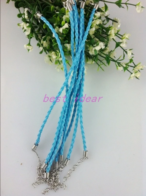 100pcs Sky blue braided leather cord bracelets clasps lobster Clasp