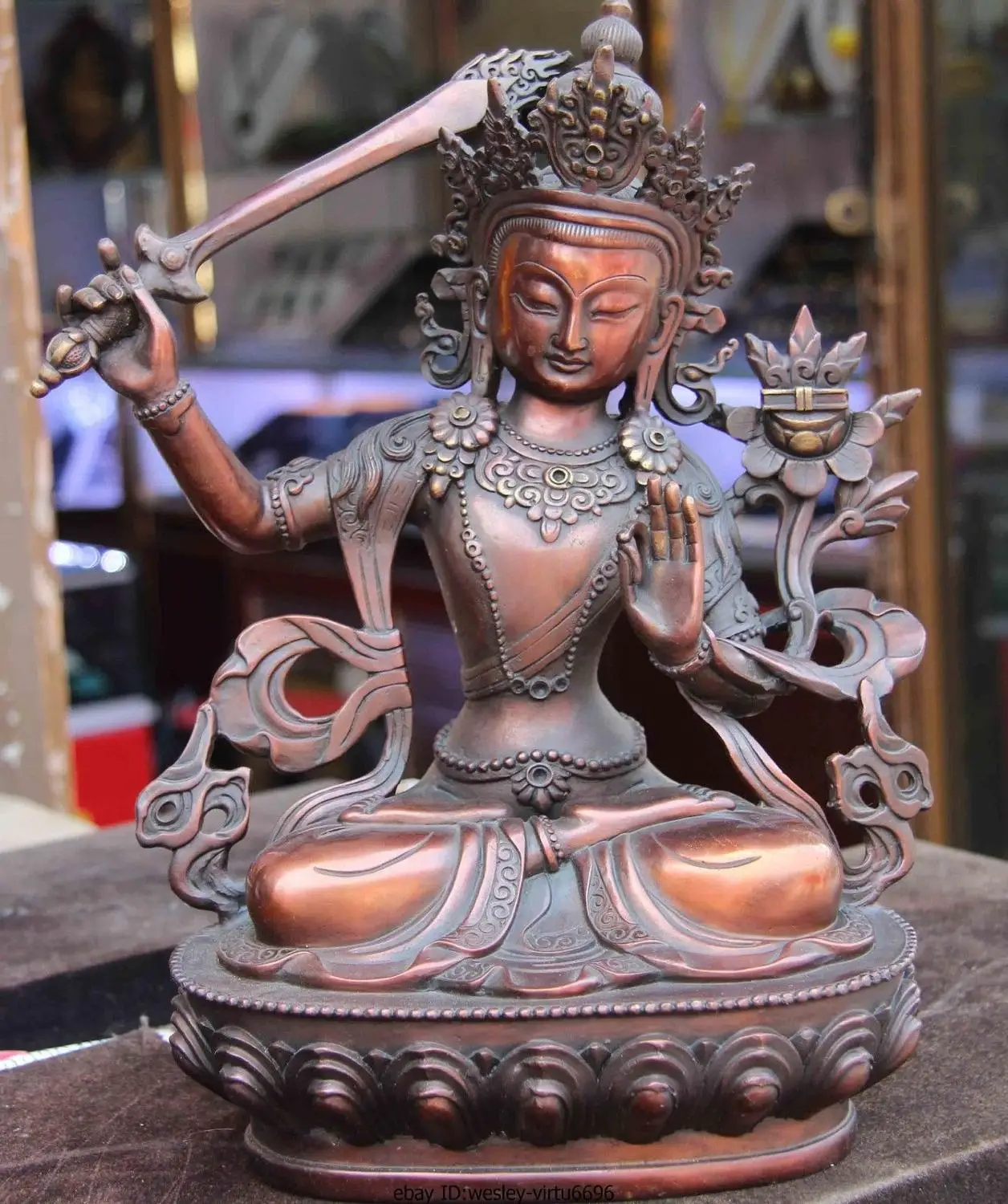 

Tibet Buddhism Bronze Copper Monju Manjusri Bodhisattva Kwan-Yin Buddha Statue