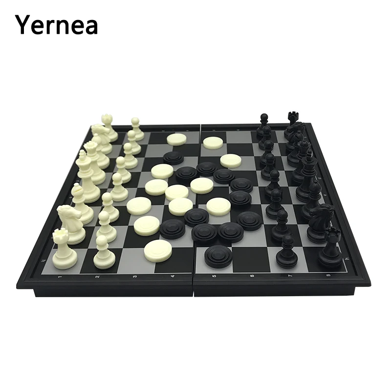 

Yernea Chess Pieces And Checkers Folding Magnetic Dual-use Chess Game Set Board Game 25*25*2cm Entertainment Jogo Xadrez Gift