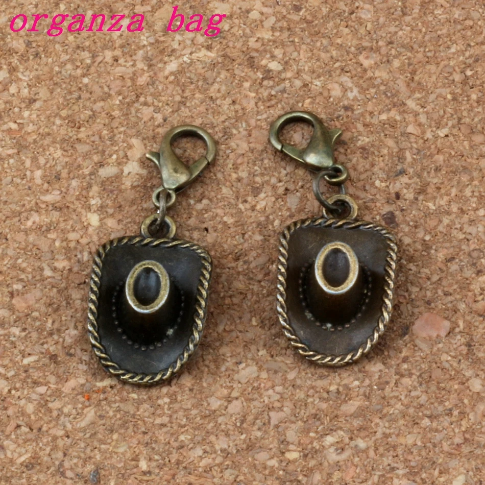 

100Pcs /lots Antique bronze Cowboy hat Charm Bead with Lobster clasp Fit Charm Bracelet Jewelry DIY 13.5 x36mm A-304b