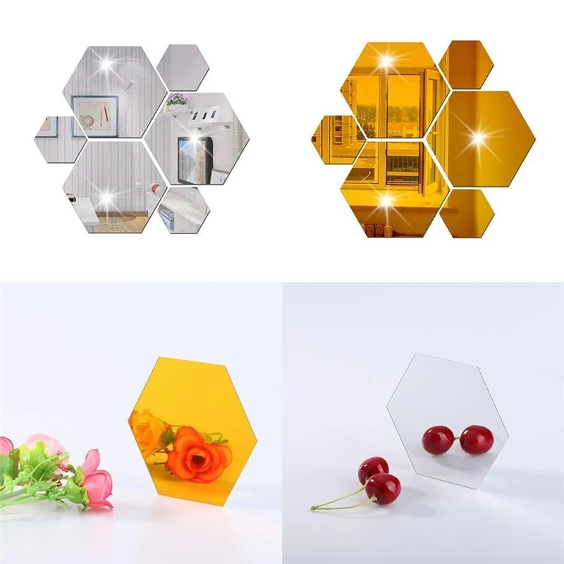 12 шт. 3D зеркальные настенные Стикеры с шестигранной съемной наклейкой Набор