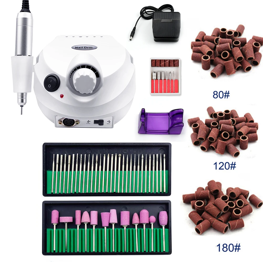 

20W 35000RPM Electric Nail Drill Machine With 3 packs sand ring 2 boxes Drill Bit with Metal Handle Manicure pedicure tool set