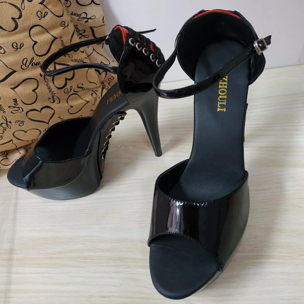 Женские босоножки на 15 см 6–дюймовом высоком каблуке-шпильке с открытым заостренным носом с завязками крест-накрест обувь на платформе для танцев
