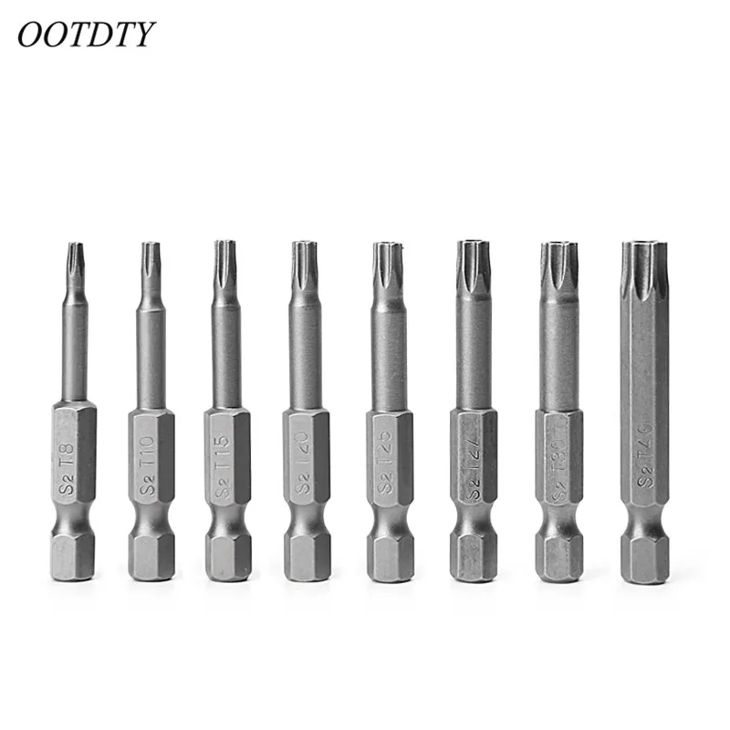 OOTDTY 8 шт./компл. 1/4 дюйма 50 мм T8-T40 Магнитный Torx электрической насадки для отвертки набор