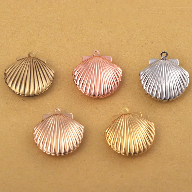 

10pcs 22*19*8MM Mix Antique bronze copper silver shell photo locket pendant charm rose gold shell picture frame pendant jewelry