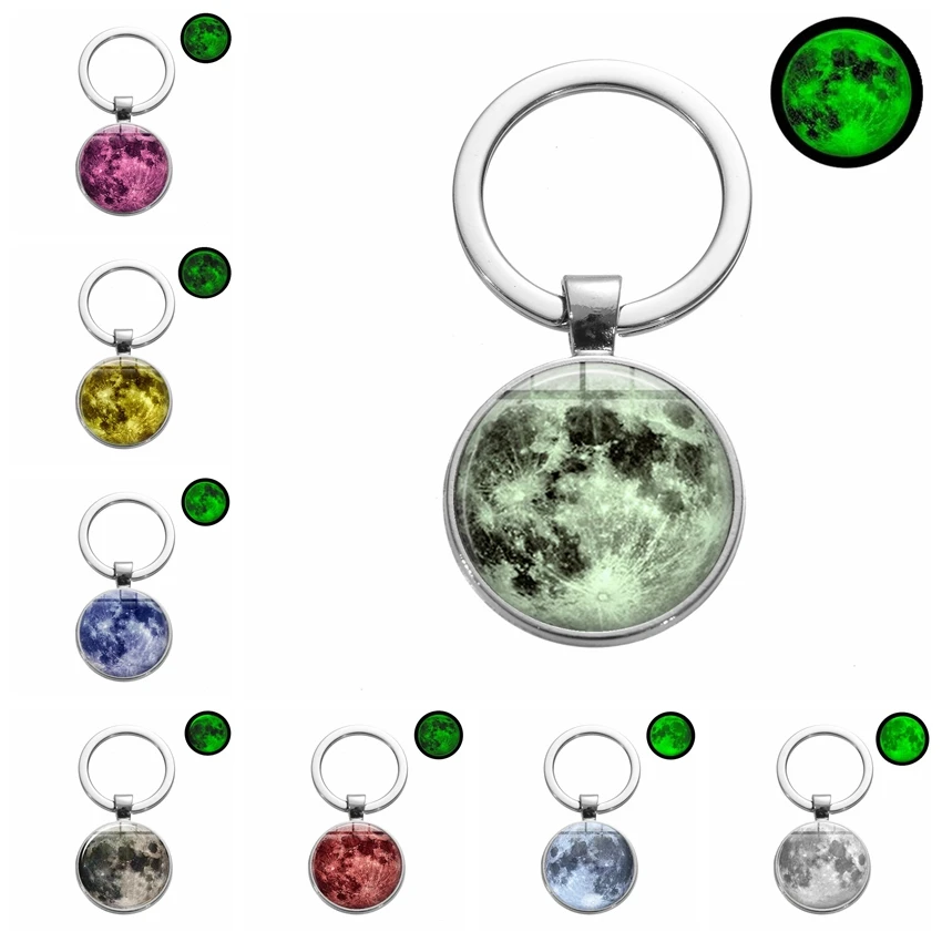 

SONGDA Hot Glow In The Dark Galaxy Moon Keychain Universe Planet Luminous Glass Art Photo Charm Key Chain Ring Idea Gift Trinket
