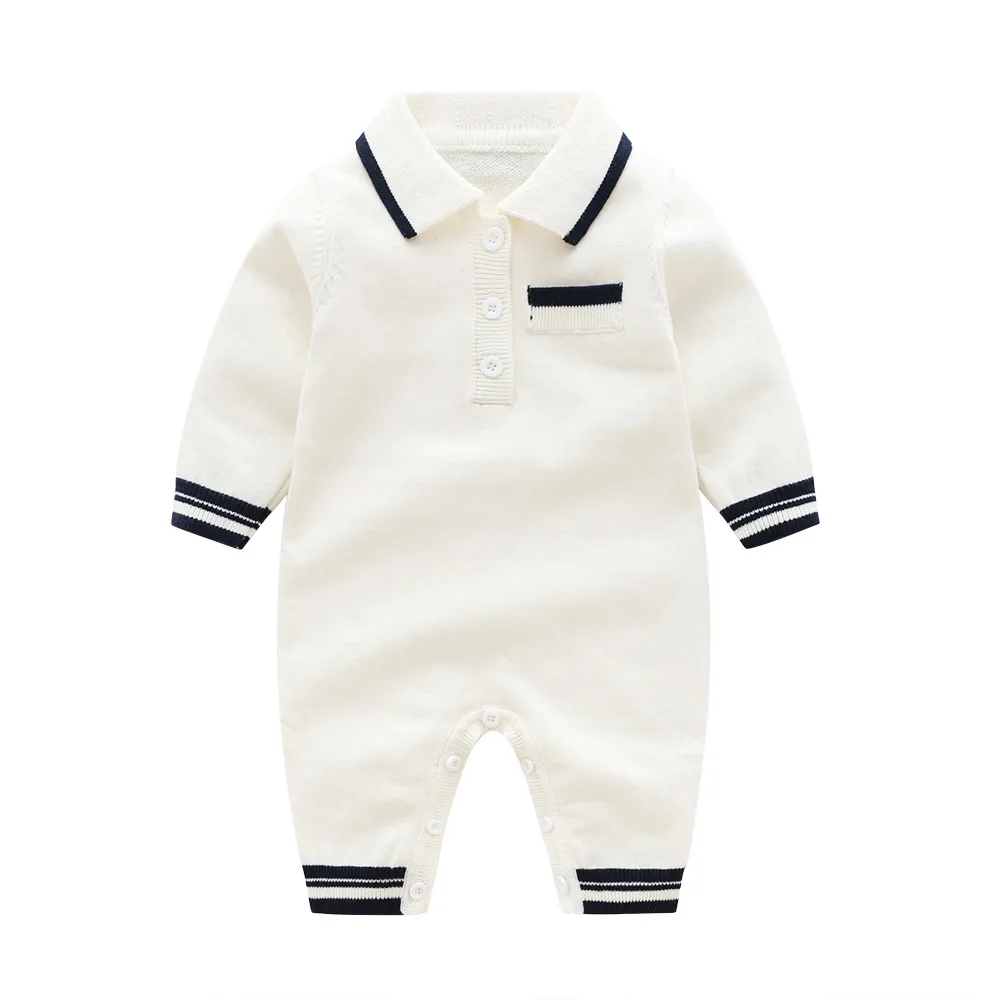Комбинезоны для маленьких мальчиков; осенняя одежда с длинными рукавами и отложным воротником; комбинезоны для новорожденных; цельный хлопковый трикотажный Детский комплект - Цвет: ANF092901