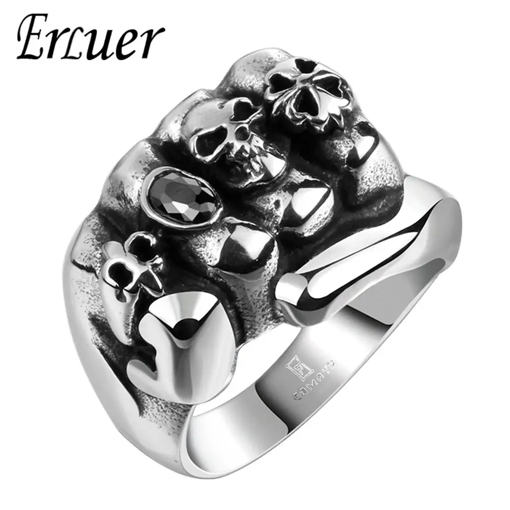 ERLUER New Stainless Steel Men Biker Rings US Size 8 11 Punk Rock