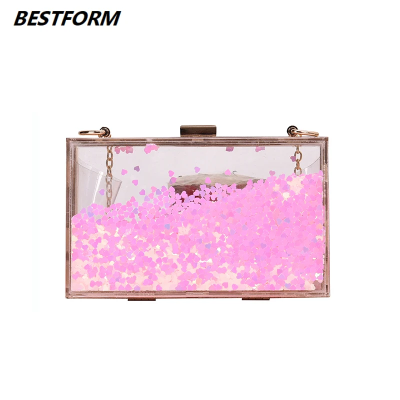 

BESTFORM Women Shoulder Bag 2019 Chain Designer Female Crossbody Bags PVC Transparent Bag Acrylic Clutch Ladies Evening Handbag
