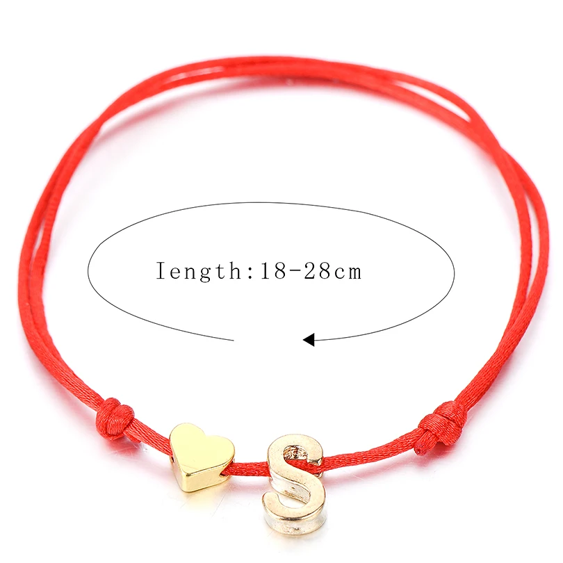 IYOE Gold Silver Color Tiny Heart Initials Name Letter Bracelet For Women Men Kids Hand Braided Red Rope Bracelets Couple Gifts