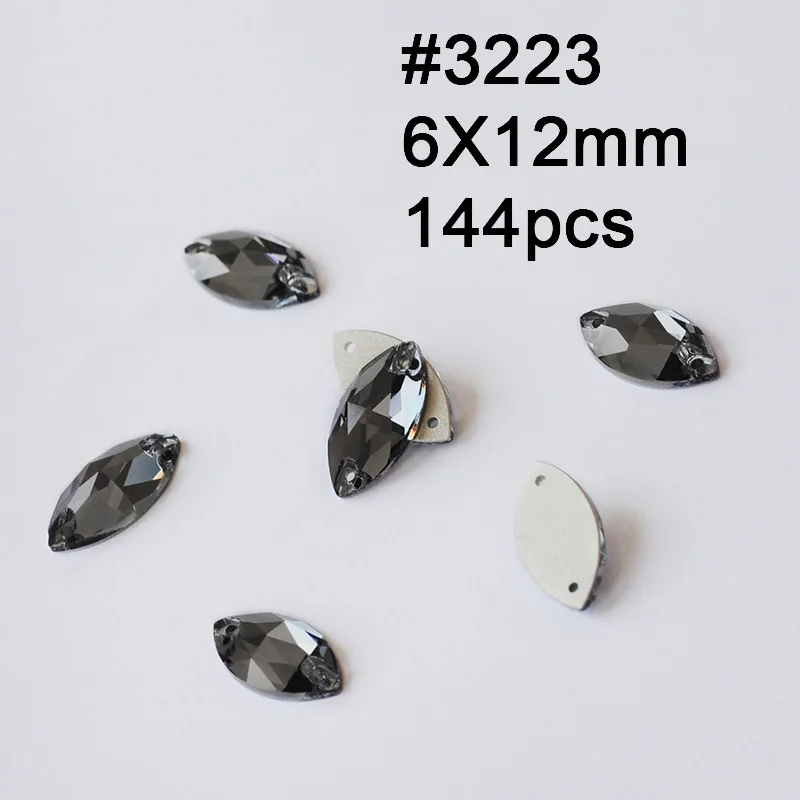 Crystal Black Diamond K9 Sew on Mirror Strass Rivoli Drop Square Cosmic Rhinestones DIY Dress Design Garment Accessories - Цвет: Navette 6X12mm 144pc