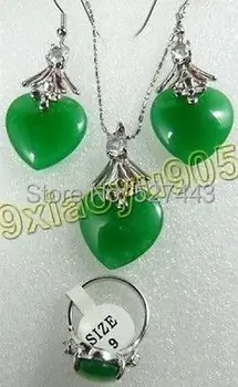 

Wholesale JWEW6545 >>Green heart shaped stone Bead Earrings Pendant ring set