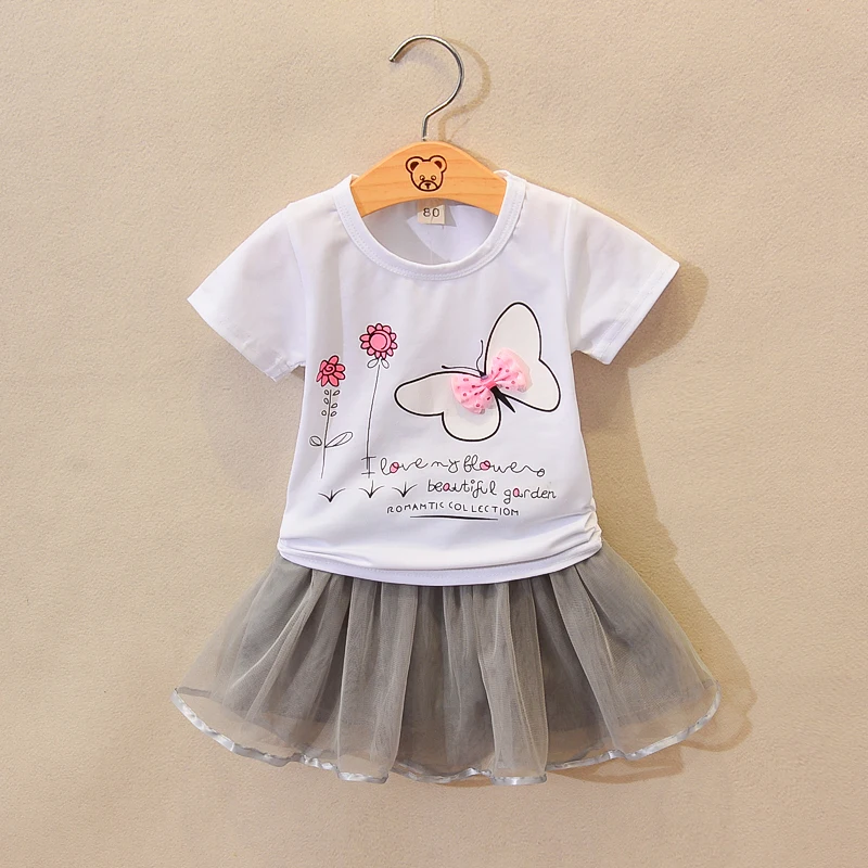 

2019 new baby girls clothing set hot sale kids fashion summer clothes set children girls short sleeve t shirt+skirt 2pcs set