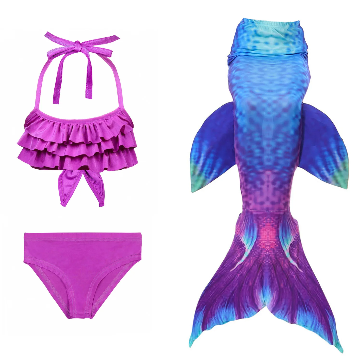 3pcs swimsuit only Новинка года; Детский костюм Русалочки для девочек; женский купальник-бикини; костюм на Хэллоуин для детей - Цвет: 3pcs swimsuit only
