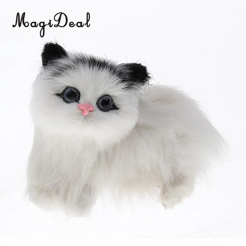 Cute Realistic Cat Animal Toys Furry Interior Ornament Kids Children Girls Birthday Gift Bedroom Decoration Black Forehead