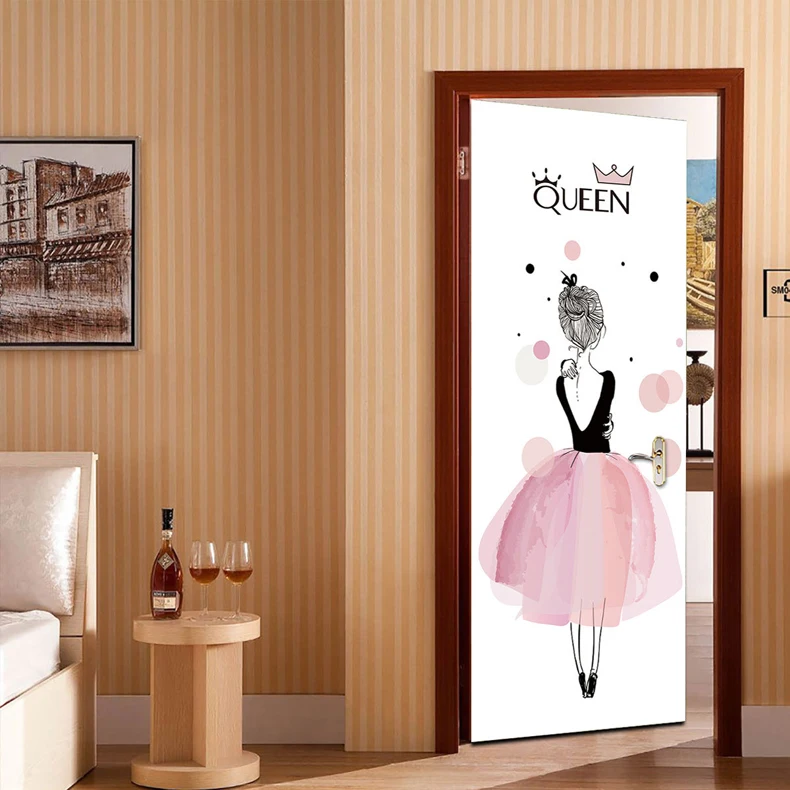 Красивое розовое платье девушка дверь стикер самоклеющиеся ПВХ водонепроницаемый Дети Спальня дверь стикер s diy королева Adesivi в Porte W186