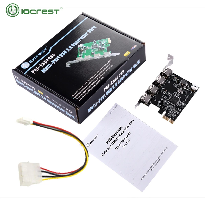 PCIe PCI-Express x1 до 4 внешних портов USB2.0 с 4-контактной картой расширения питания