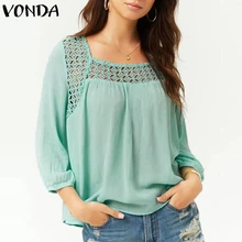 VONDA женские блузки для беременных рубашки Летние повседневные Свободные О-образным вырезом Однотонные блузки Femininas полые плюс размер пуловер для беременных