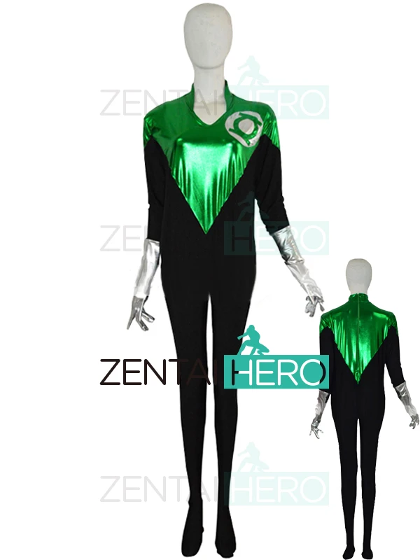 Free Shipping Cheap Girl V-neck Green Lantern Cosplay Costume Shiny Spandex DC Comic Superhero Cost