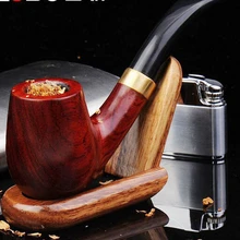Горячая распродажа высокое качество курительная трубка деревянная табачная труба импортная ручная работа красный сандаловое дерево ведро изгиб 22 мм фильтрующая труба LH0137