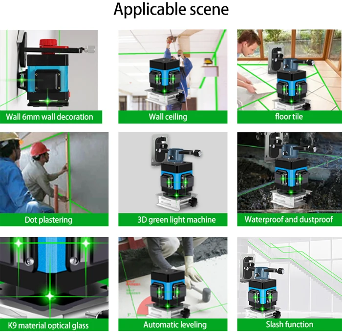 12 линий 3D зеленый светильник уровень инструмента 360 Высокая точность плоское бликовое покрытие напольный уровень наземная линия с пультом дистанционного управления