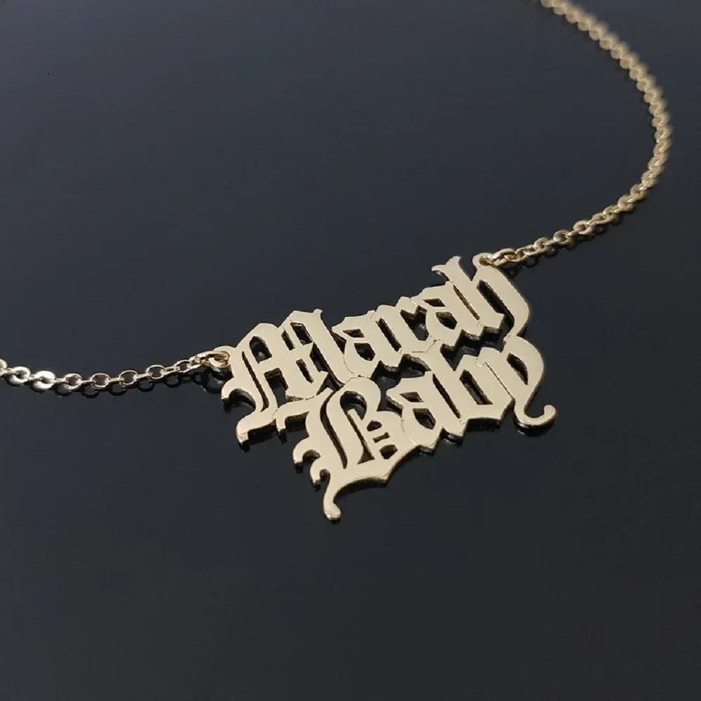 

Two Name Necklace Old English Necklaces Custom Name Plate Pendant Necklaces Women Men Fashion Jewelry Valentine's Day Gift