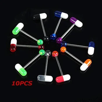 

1 Piece Unique Capsule Pills Design Acrylic Tragus Piercing 1.4*19mm Surgical Stainless Steel Body Piercing Tongue Rings