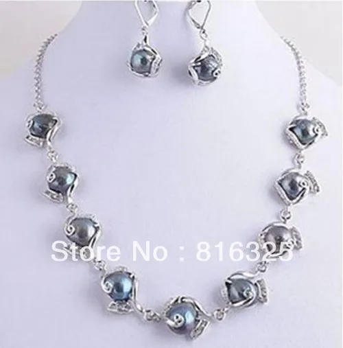 

FREE SHIPPINGNEW Genuine Jewelry Weird Black Pearl Necklace Earring Set (A0423)