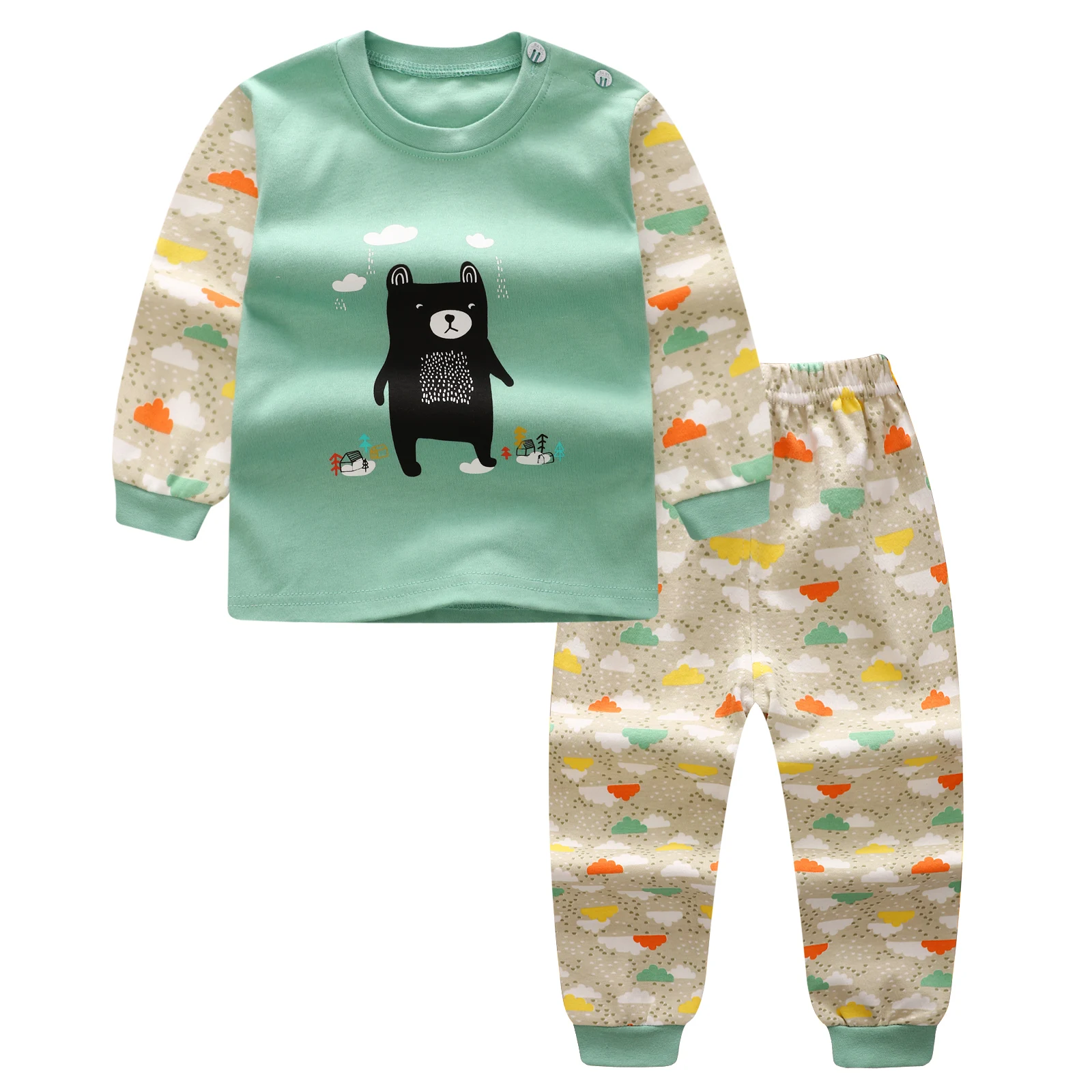 Newborn pajamas children sleepwear baby pajamas sets boys girls animal pyjamas pijamas cotton nightwear clothes kids clothing - Color: 12 black bear