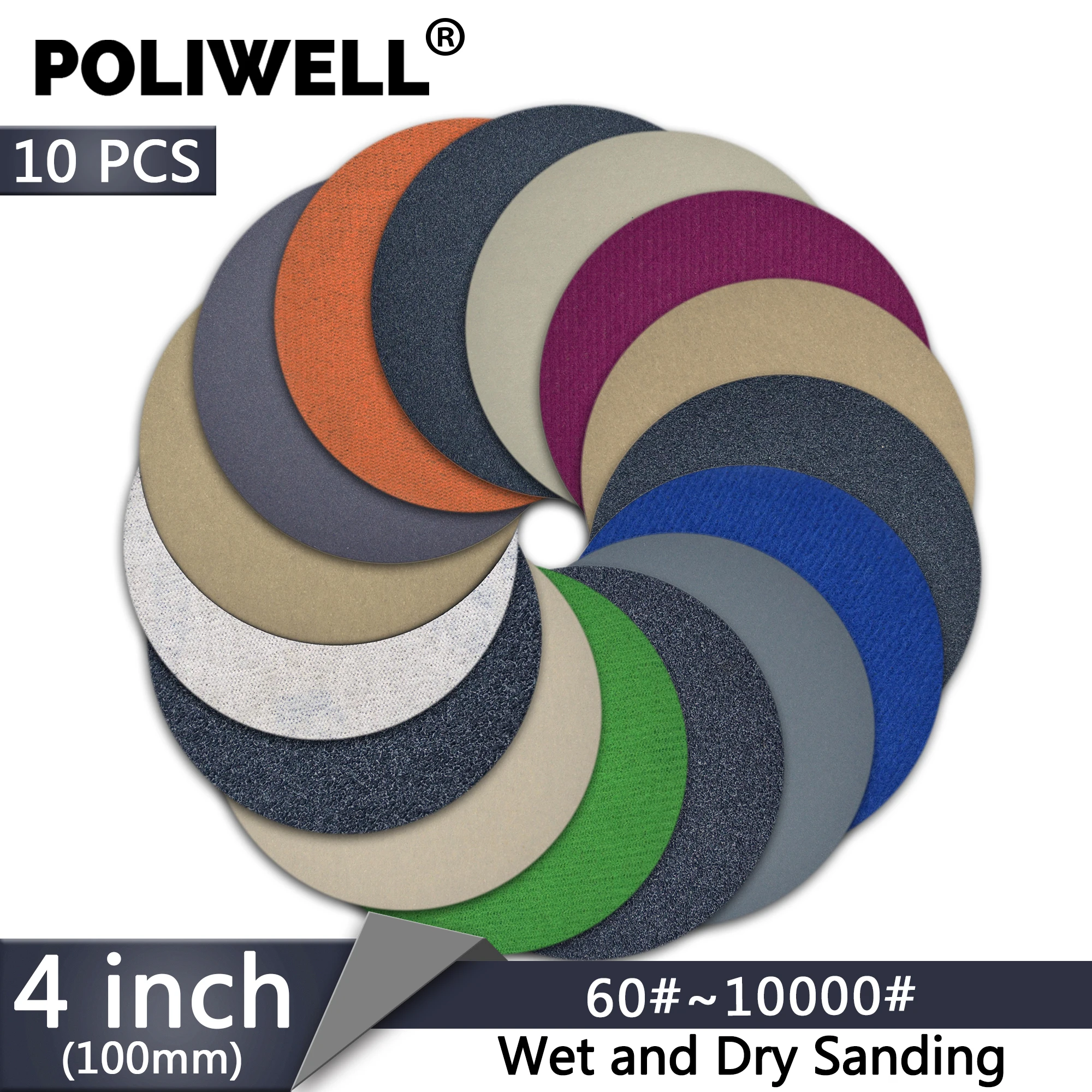 POLIWELL 10 шт. 100 мм 60/240/3000/5000 Грит мокрый/сухой шлифовальные диски из карбида кремния 4 дюймовый круглый шлифовальный лист наждачной бумагой для