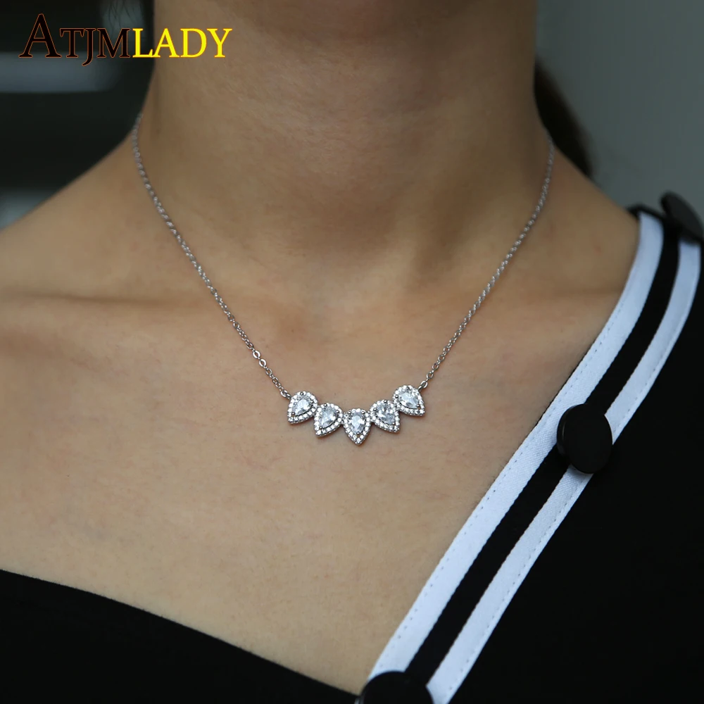 

High quality drip drop tear cz charm link chain bling sparking necklaces women jewelry silver color charm cz pendant necklace