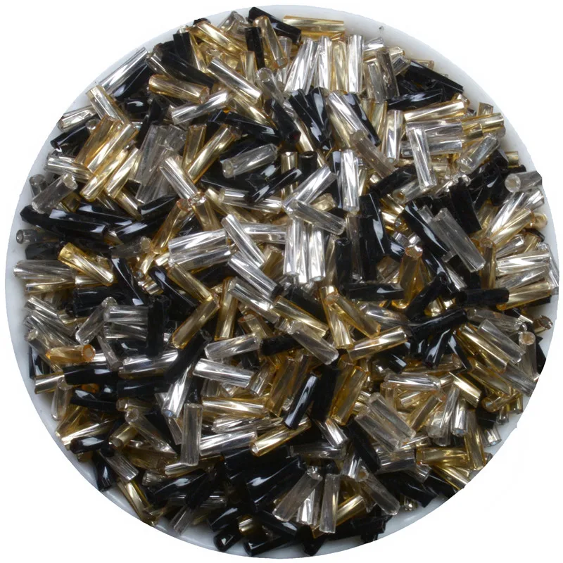 Silver Lined 2x6mm 500pcs Glass Seed Small Tube Jewelry Making DIY Bugle Bead Gold Black 3Color Mixed | Украшения и аксессуары