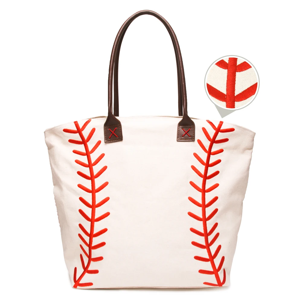 Wholesale Blanks Embroidery Baseball Tote Bag Embroidery Sporty Canvas Handbag With Embroidery ...