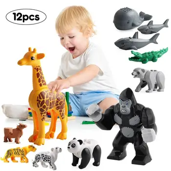 

12 Types Animal Building Block Sets Figures Bricks Toys Educational Model For Children Gift Head Movable Animal Building Blocks