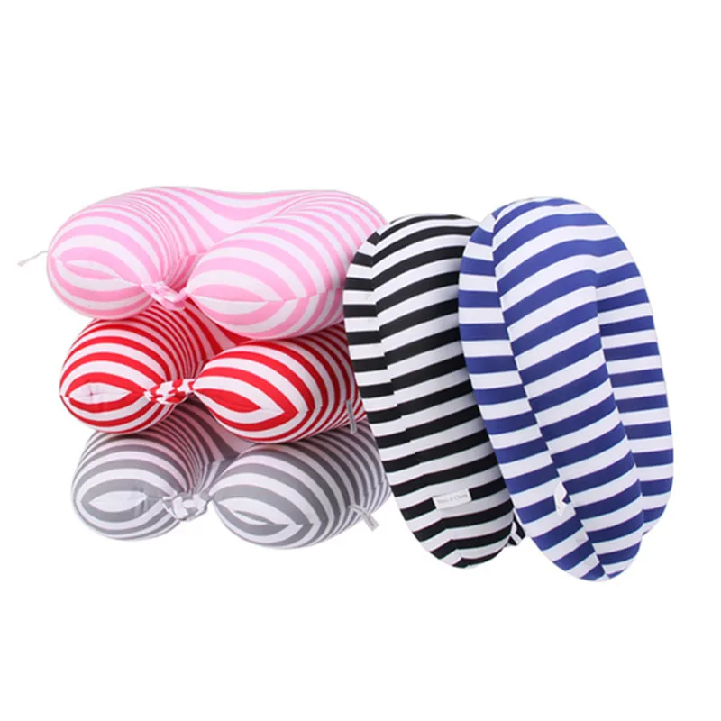 

Portable Soft Travel Pillow Neck Round Support Striped U Shape Neck Pillow Cusion Airplane Office Car Sleep Pillows
