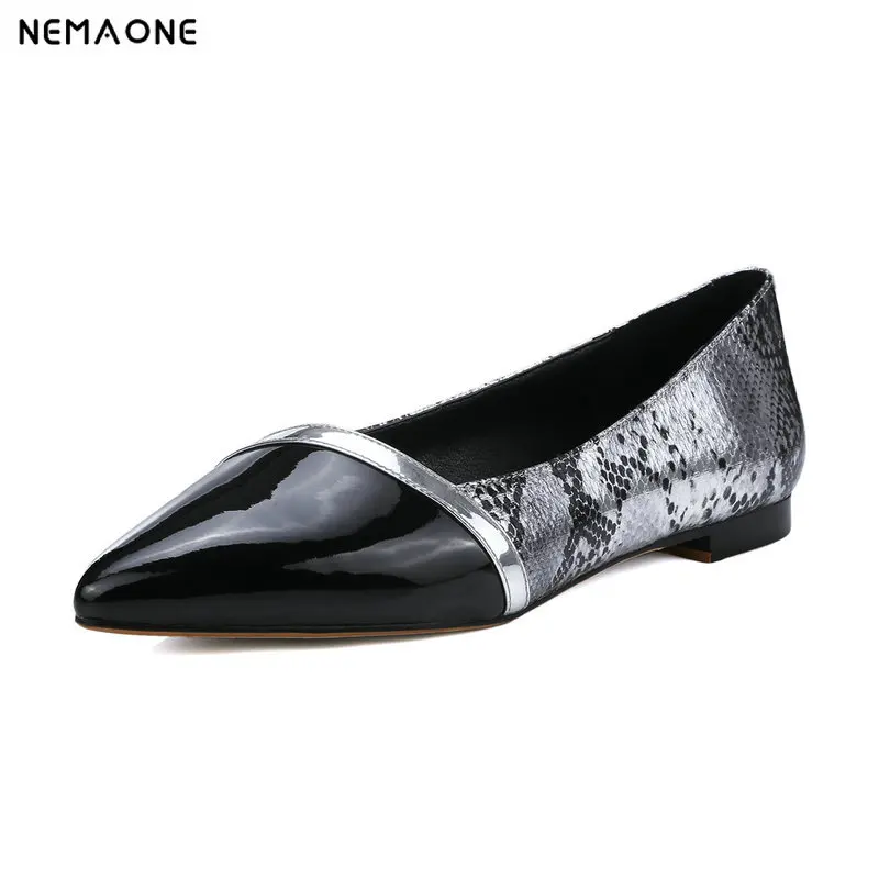 

NEMAONE Fashion spring autumn ladies single shoes pointed toe square heel mixed colors women genuine leather low heels shoes