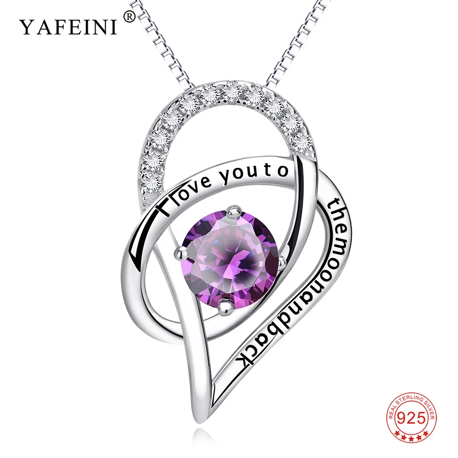 

YAFEINI 925 Sterling Silver Jewelry I LOVE YOU TO THE MOON AND BACK Necklace Heart Shape Pendant With Clear CZ GNX10302