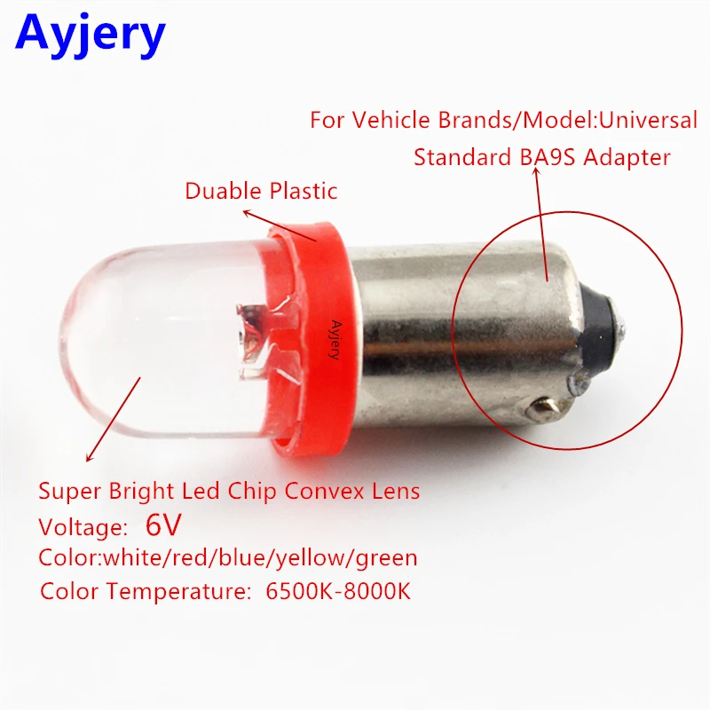 Ayjery 1000 шт 6V 6,3 V DC BA9S 1 светодиодный F8 1 SMD T4W T11 светодиодный лампы выпуклая линза белый синий красный янтарь зеленый пинбол автомобильные лампы