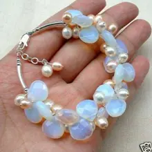 Изысканный Лунный камень пресной воды Жемчужный браслет, кристалл