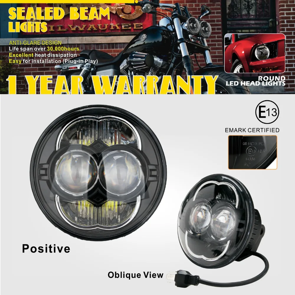 SLDX 5'' 34w Round Led Headlight Sealed Beam H/L Beam Black for Jeep CJ