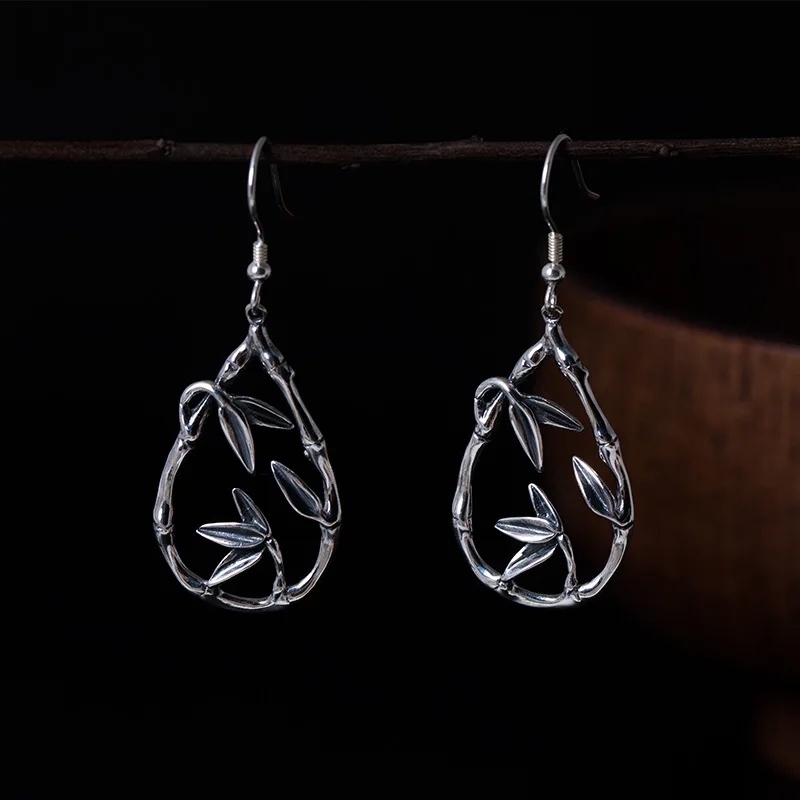vintage bamboo leaf earring 100% 925 Sterling silver Jewelry fashion Hypoallergenic dangle earrings for women girl gift