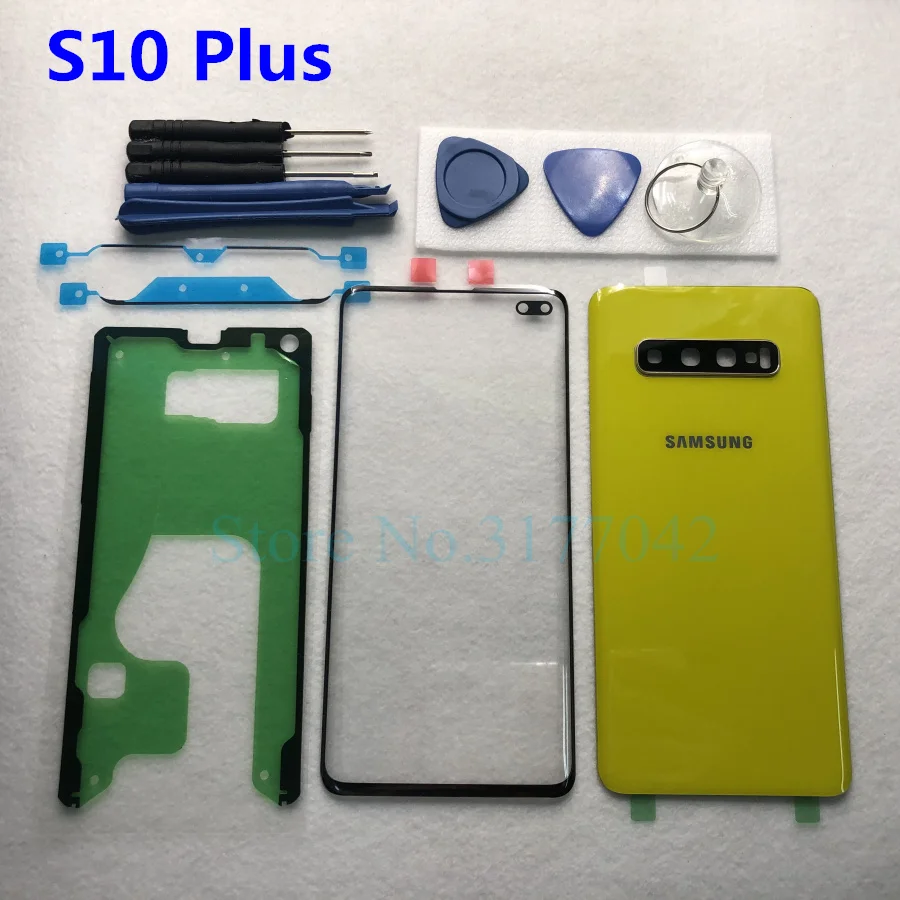 Для samsung Galaxy S10 Plus S10+ S10e G9750 G970 Передняя Сенсорная панель внешняя линза+ задняя крышка аккумулятора Задняя стеклянная крышка корпуса