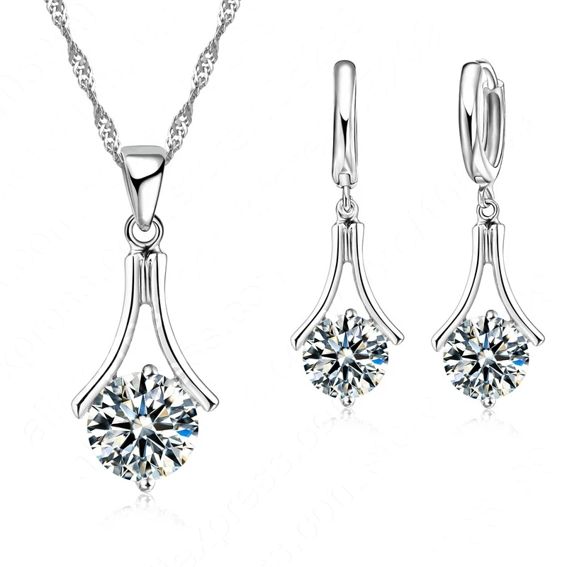Free Shipping Promotion Women Wedding Jewelry Set 925 Serling Silver White Cubic Zircon Necklace Earrings Wholesale | Украшения и