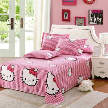 

Bed sheet flat sheet pillow case100% cotton sheets for home twin full queen king size pink hello kitty cat gilr Leopard bedding
