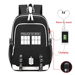 Рюкзак Doctor Who, повседневные школьные сумки для подростков, USB зарядка, разъем для наушников, рюкзак для ноутбука, рюкзак для мальчиков и