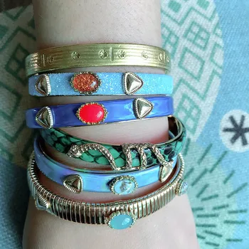

NeeFuWoFu snake Leather Bracelets Copper Tiger printing Bangles Woman Open Gradient Manual Fashion jewelry wholesale