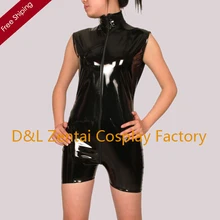 Free Shipping DHL Custom Made Adult Sexy Black Front Zipper Teddy PVC Catsuit PV112